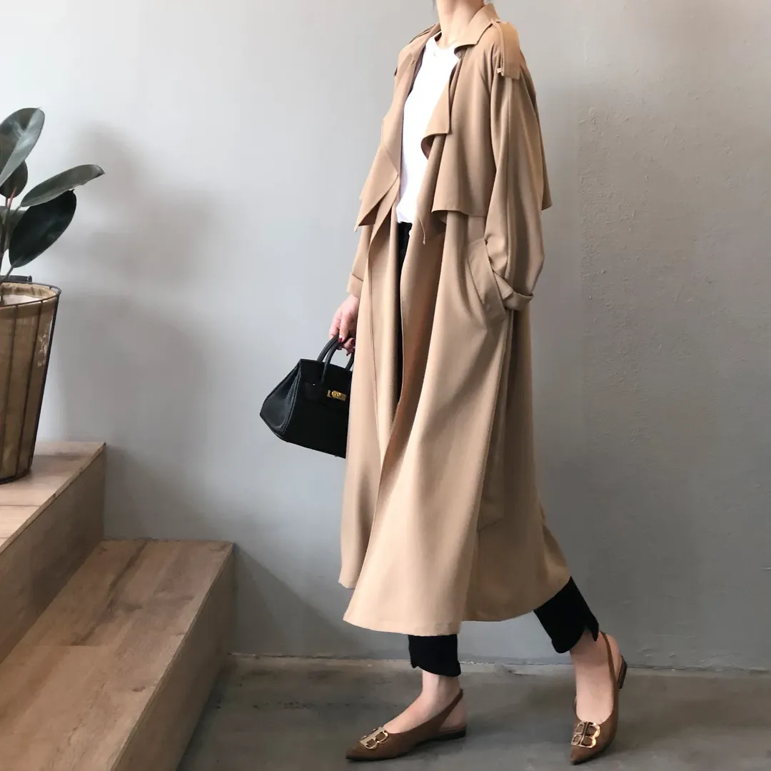 Women's Casual Open-Front Long Trenchcoat | Ideal for Autumn/Winter